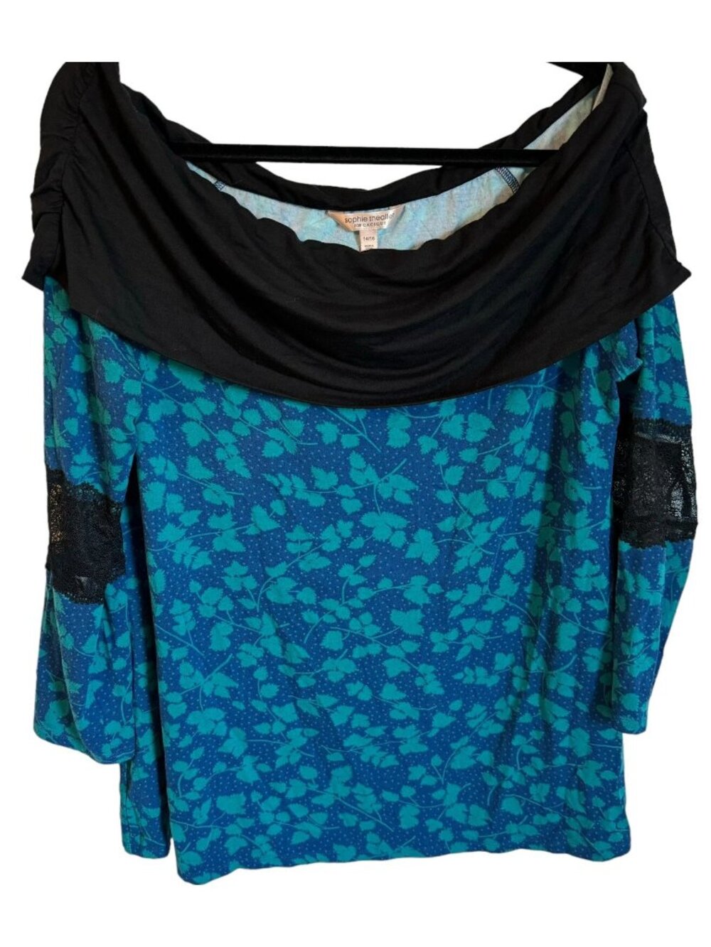 Cacique Sophie Theallet Blouse Size 14/16 Turquoise Multi Off Shoulder Blouse
